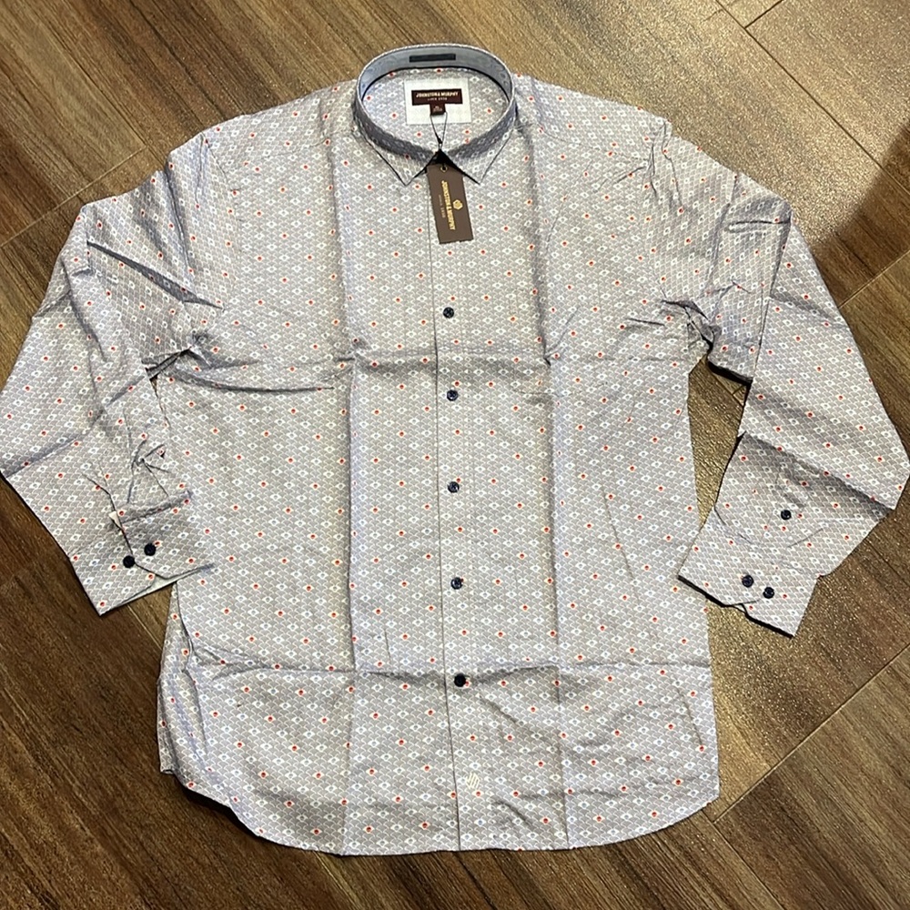 NWT Johnston & Murphy Blue Patterned Men's Shirt - Picture 3 of 5